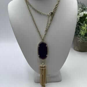 Kendra Scott Signature Rayne Gold Plated Purple Jade Pendant Tassel Necklace‎